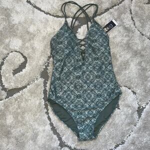 Ibiza Swimwear One Piece Plunge Tie Back Olive Green Bathing suit — NWT - Size S